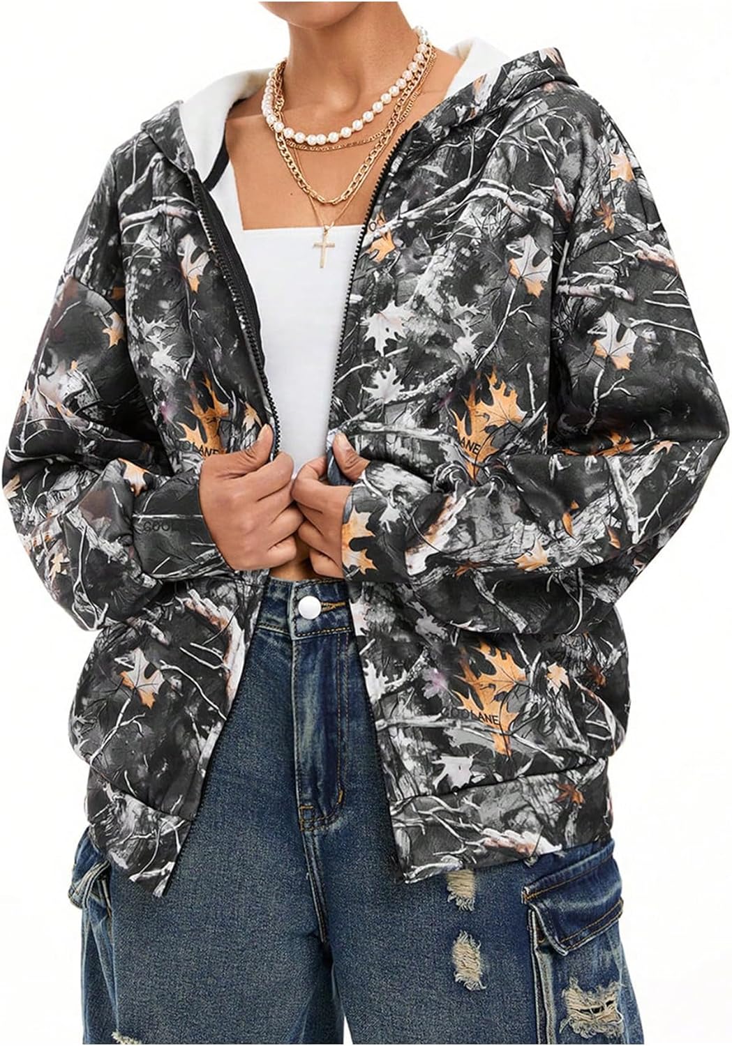 SOLY HUX Women's Y2k Camo Oversized Hoodie Vintage Zip Up Drop Shoulder Streetwear Sweatshirts with Pockets - Image 4