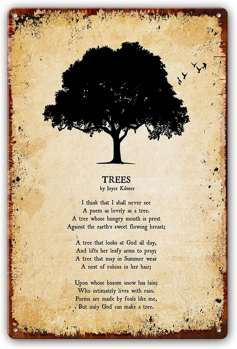 Trees Poem Wall Decor Aluminium Tin Sign Joyce Kilmer Quotes Wall Art Poetry Poster Prints Living Room Paintings for Bedroom Artwork for Office Contemporary Home Decorations 12x8 inch