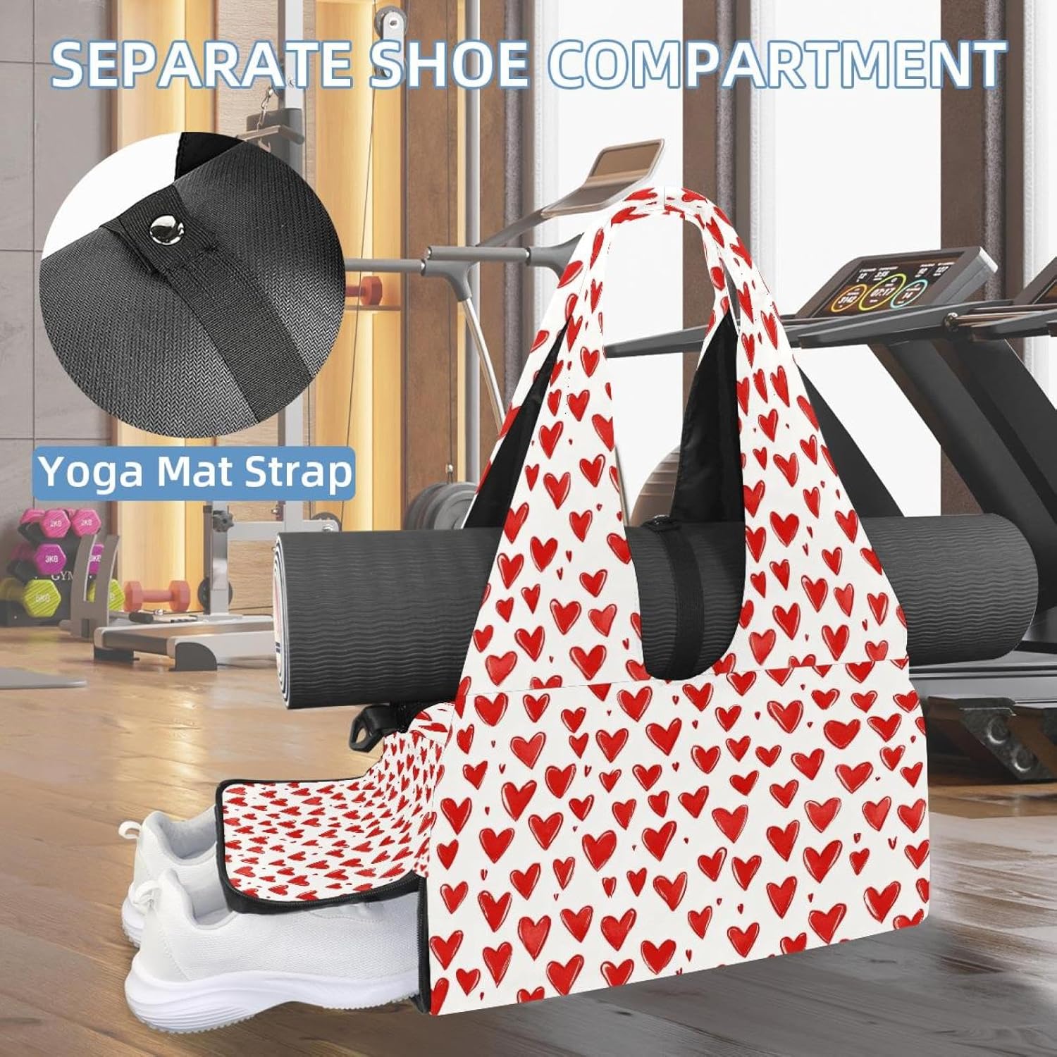 Yoga Mat Bag, Gym Workout Bag with Shoe Compartment, Rabbit Cherry Pilates Bag for Women, Quick Access Storage Yoga Tote Bag for Sports Travel Office