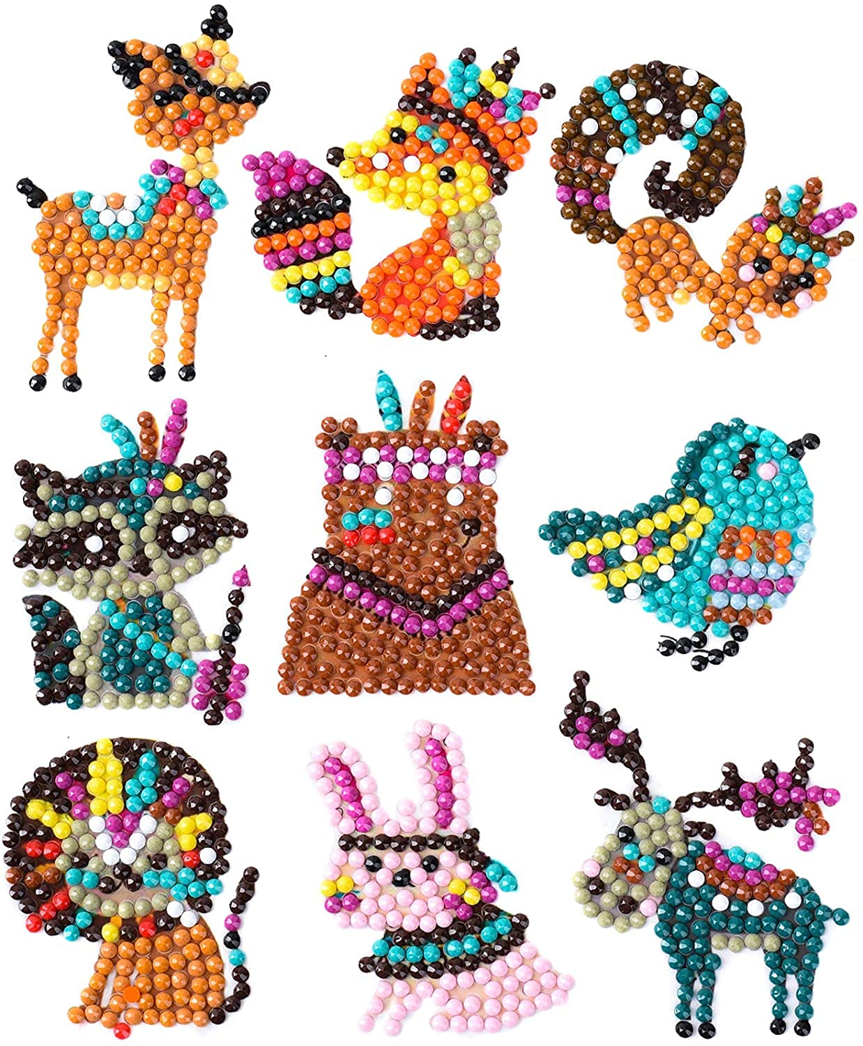 YellowCult 5D Diamond Painting Stickers Kits - 9 Pieces DIY Diamond Art Stickers by Numbers, Craft Kits for Kids and Beginners [Jungle Animals Theme],