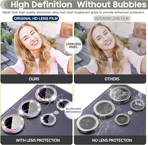 Miniatura 6 de Suoman Paquete de 2 protectores de lente de cámara para Samsung Galaxy S24 Ultra, morado + multicolor con purpurina de vidrio templado con diamante