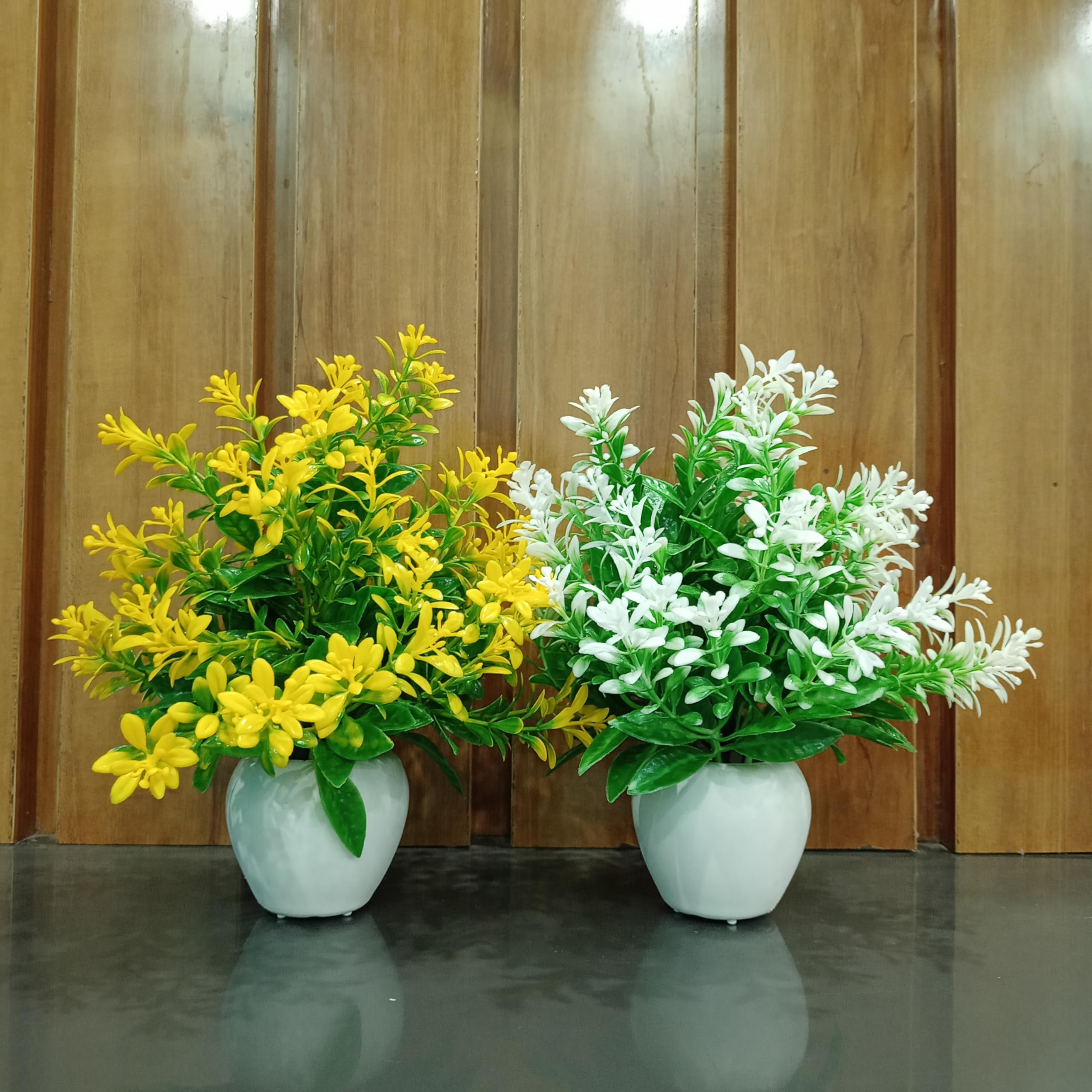 DECOGREEN, Beautiful Products Home, Office Living Room Tv Panel Interior Design Balcony Garden Bonsai Artificial Plant with Pot (2,P Jasmine W,Y Apple Pot)