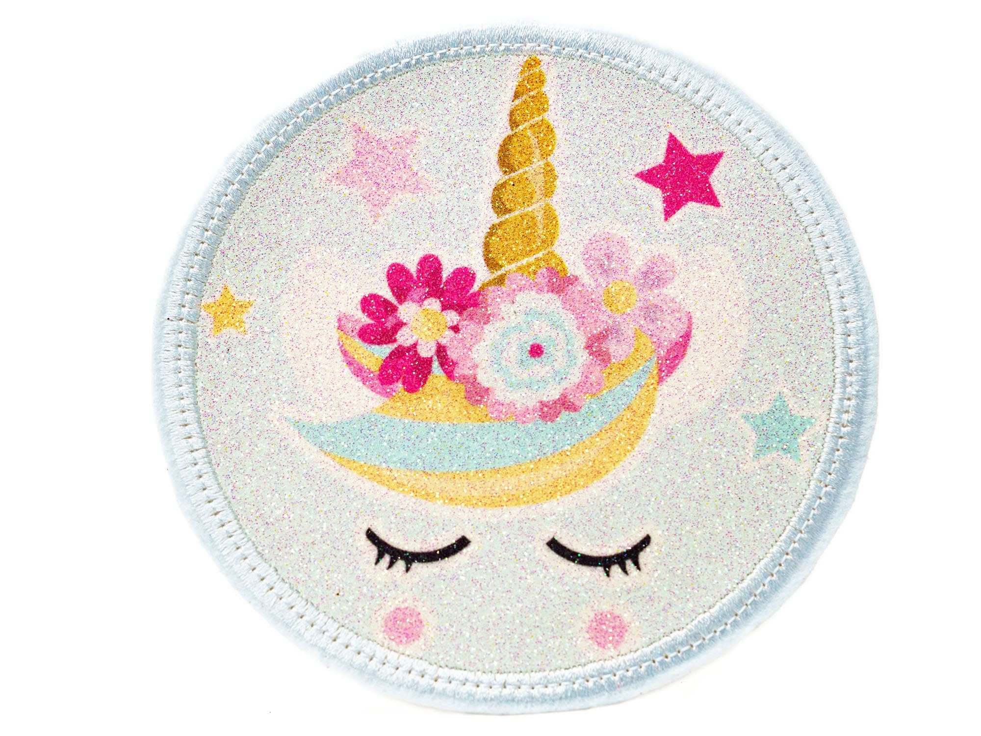 Glitzer - Klett - Patch für den Schulranzen oder Rucksack optional mit Namen | 28 Motive | auch als Anhänger oder zum Aufbügeln | super Geschenk zu Einschulung (Einhorn 1)