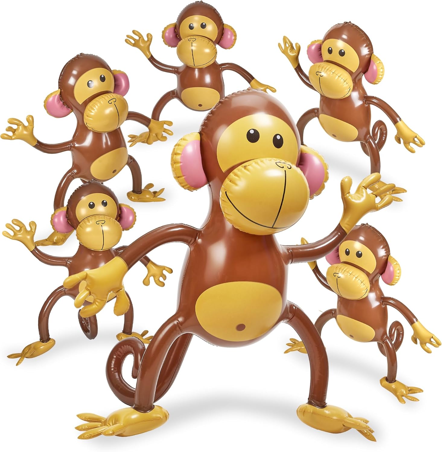 Large Inflatable Monkey 27" - 6 Pack Blow Up Animal Party Favors - Inflatables Jungle Decor, Monkeys for Baby Shower, Safari Birthday Kids & Toddlers Decorations, Kids Animal Party Supplies
