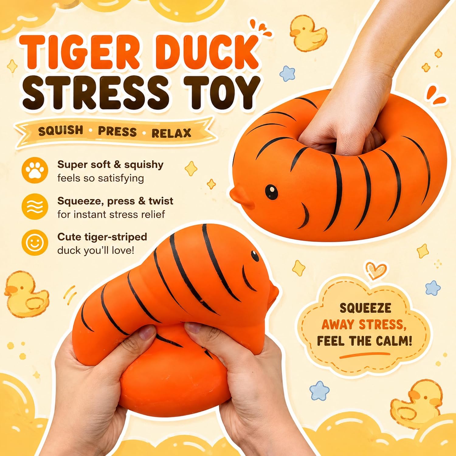 Jumbo Duck Squishy Toy, 6.3Inch Slow Rising Squeeze Fidget Toy, Desk Decor image 5