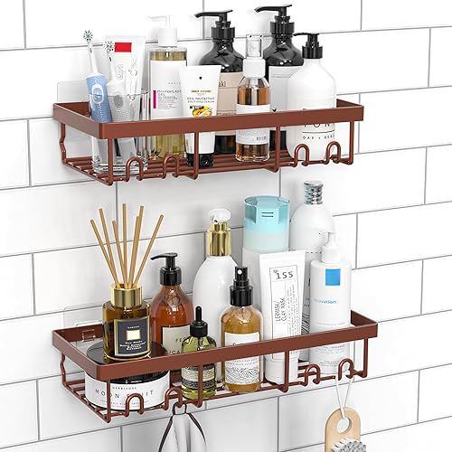 Miniatura 12 de Moforoco Estante organizador de estante para ducha, cesta autoadhesiva negra para estantes de baño, decoración interior de pared de casa de campo,