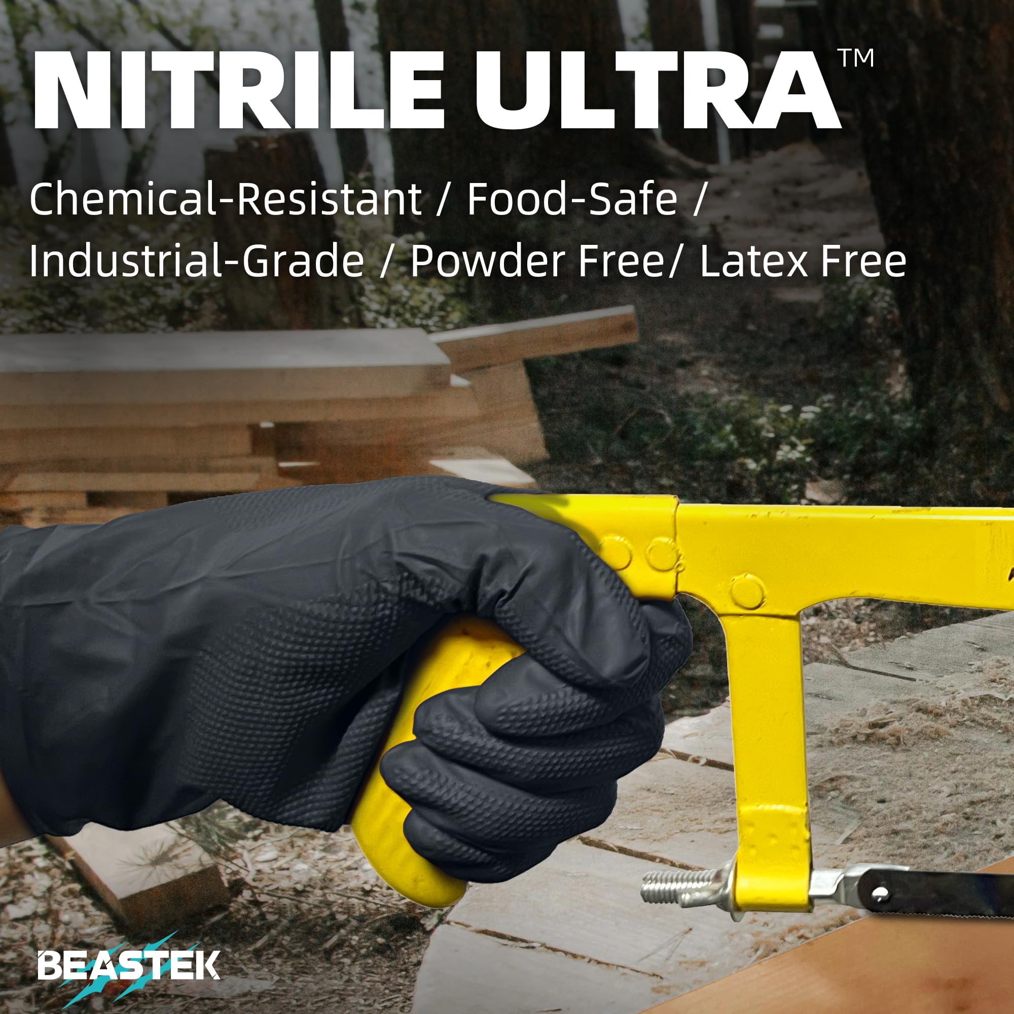 Beastek Guanti monouso in nitrile, senza polvere, senza lattice, resistenti agli agenti chimici, resistenti alle sollecitazioni, per uso alimentare, neri, 50 pezzi (X-Large)