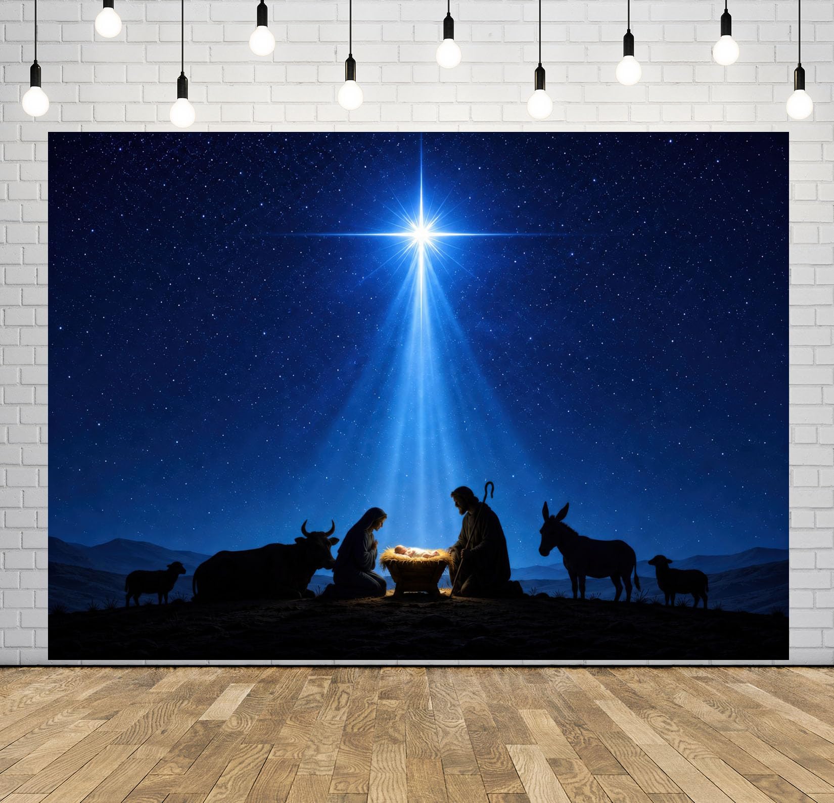 BELECO 2.5x2.5m Sfondo in tessuto stella di Betlemme scena Natività