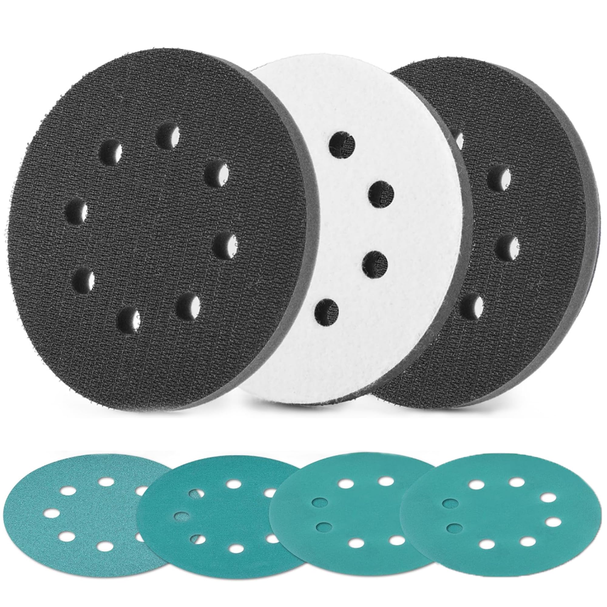 Almohadillas de interfaz de espuma para lijadora orbital con kit de papeles de lija de 8 agujeros