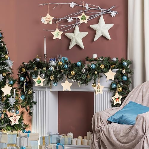Miniatura 8 de IMIKEYA 50 piezas de estrellas de madera sin terminar Recortes de estrellas de madera natural para niños, pintura de bricolaje, virutas de madera en