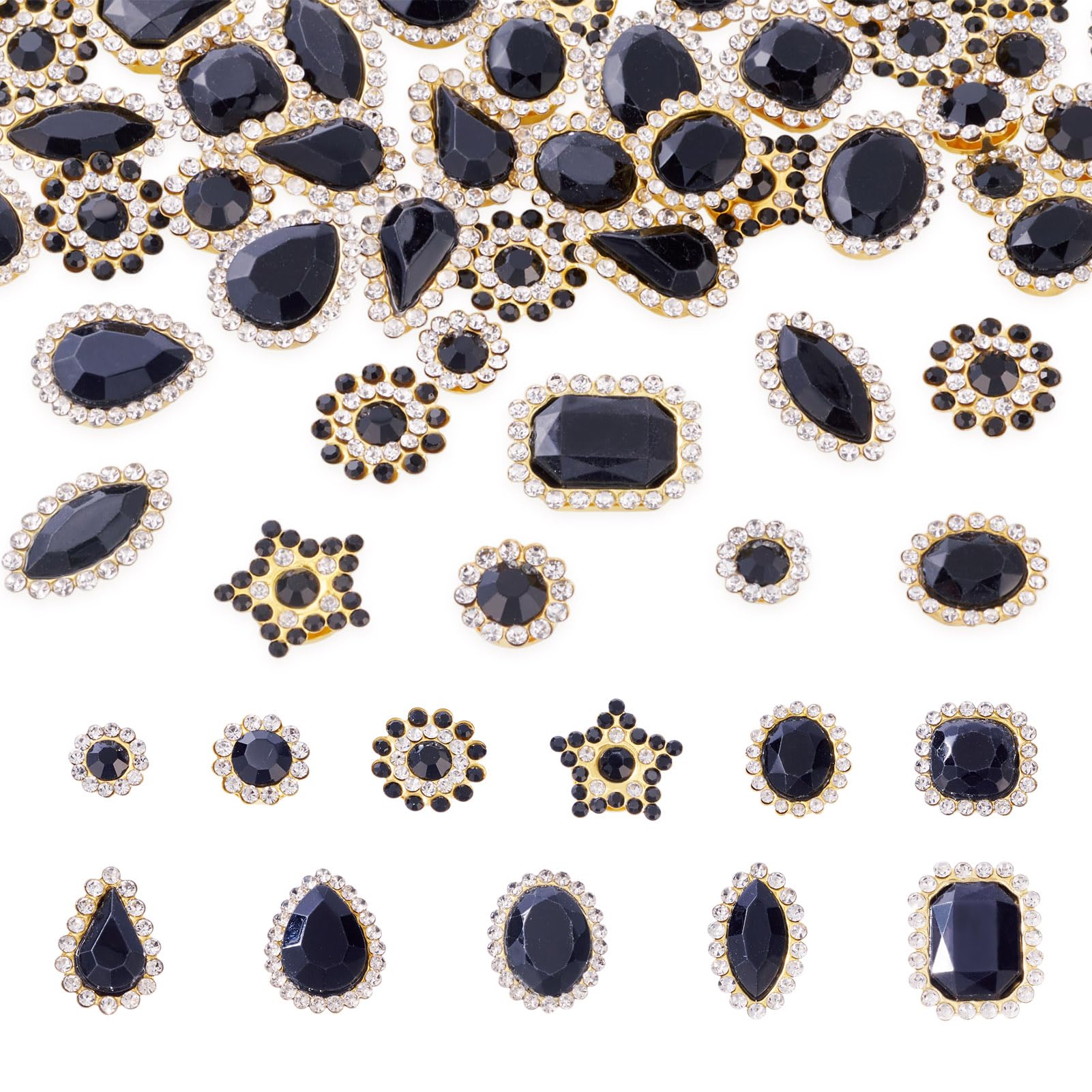 Spritewelry 100 Pcs Sew on Rhinestones Mixed Shapes Acrylic Black Rhinestones Sew on Crystal Gems Metal Flatback with Gold Claw for Jewelry Making Garments Sewing Wedding Decor