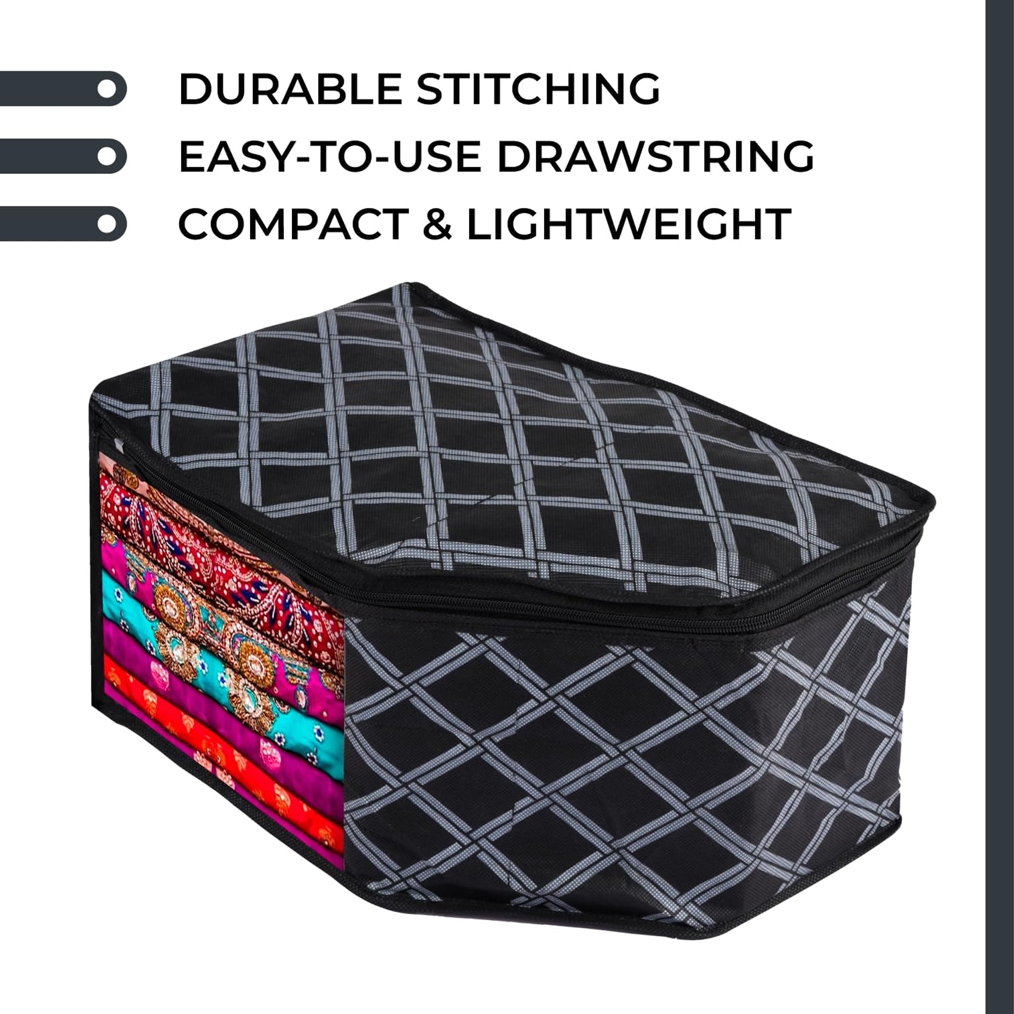 Kuber Industries 48 Stück Blusenabdeckung | Reißverschluss Kleidung Aufbewahrungstasche | Vlies Kleiderschrank Organizer | Seite Transparent Bluse Organizer | Karo Design | Schwarz