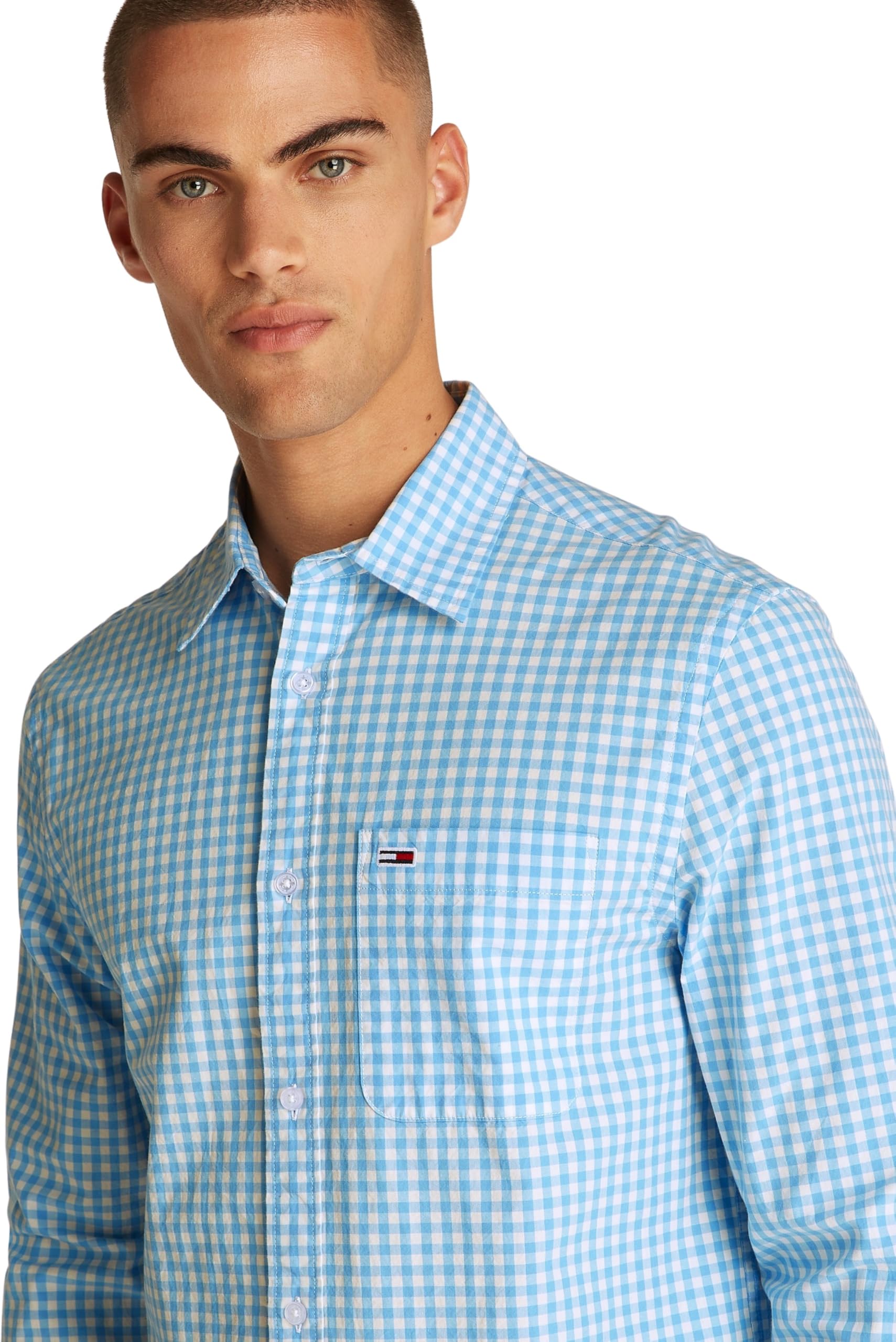 Tommy Jeans Camisa Hombre Poplin Check Manga Larga