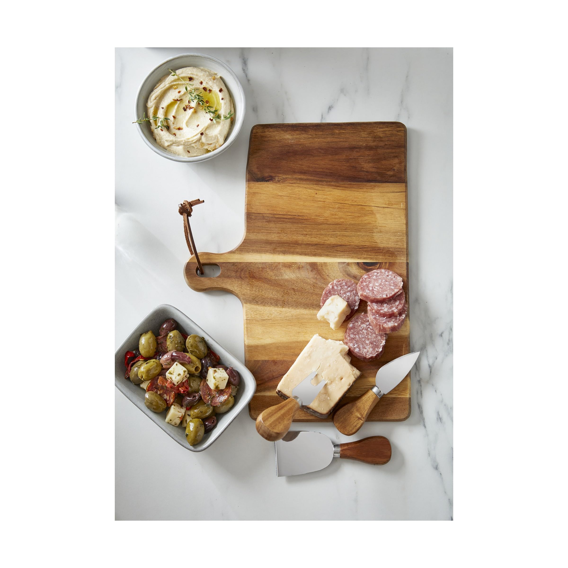 TAG Long Acacia Board & Cheese Utensil Set Of 4 Natural