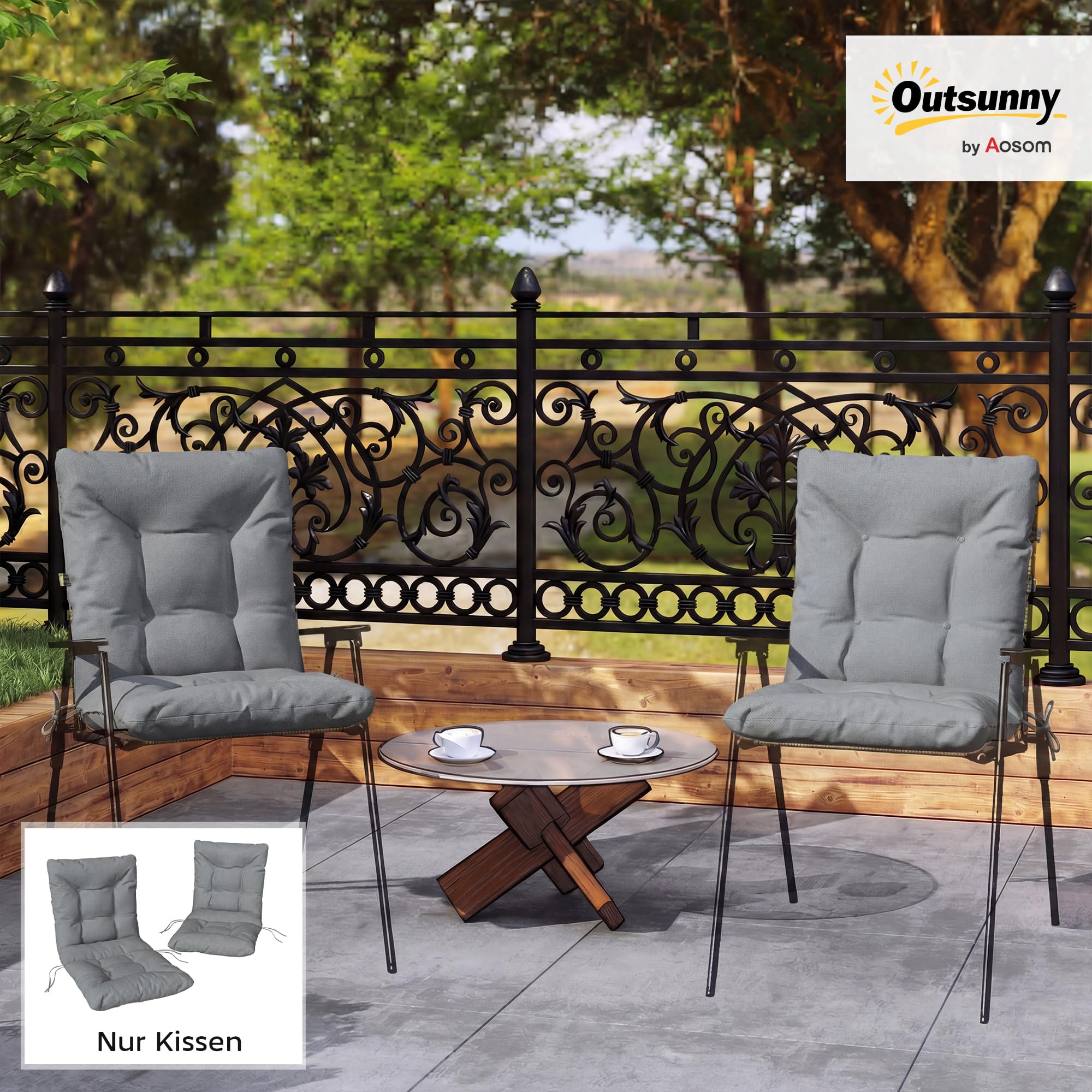 Outsunny 2er Set Sitzkissen 120 x 50 x 8 cm Stuhlkissen Outdoor Hellgrau
