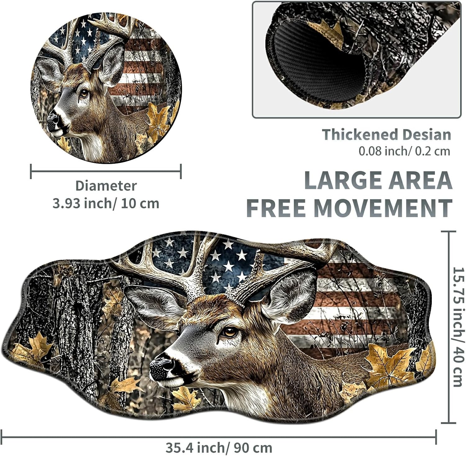 Camo Flag Deer Large Gaming Mouse Pad Plus a Coaster, 35.4 x 15.7 inches Desk Mat Extended XXL Mousepad with Stitched Edge Non-Slip Rubber, Desk Pad Computer Mouse Mat for Home Office