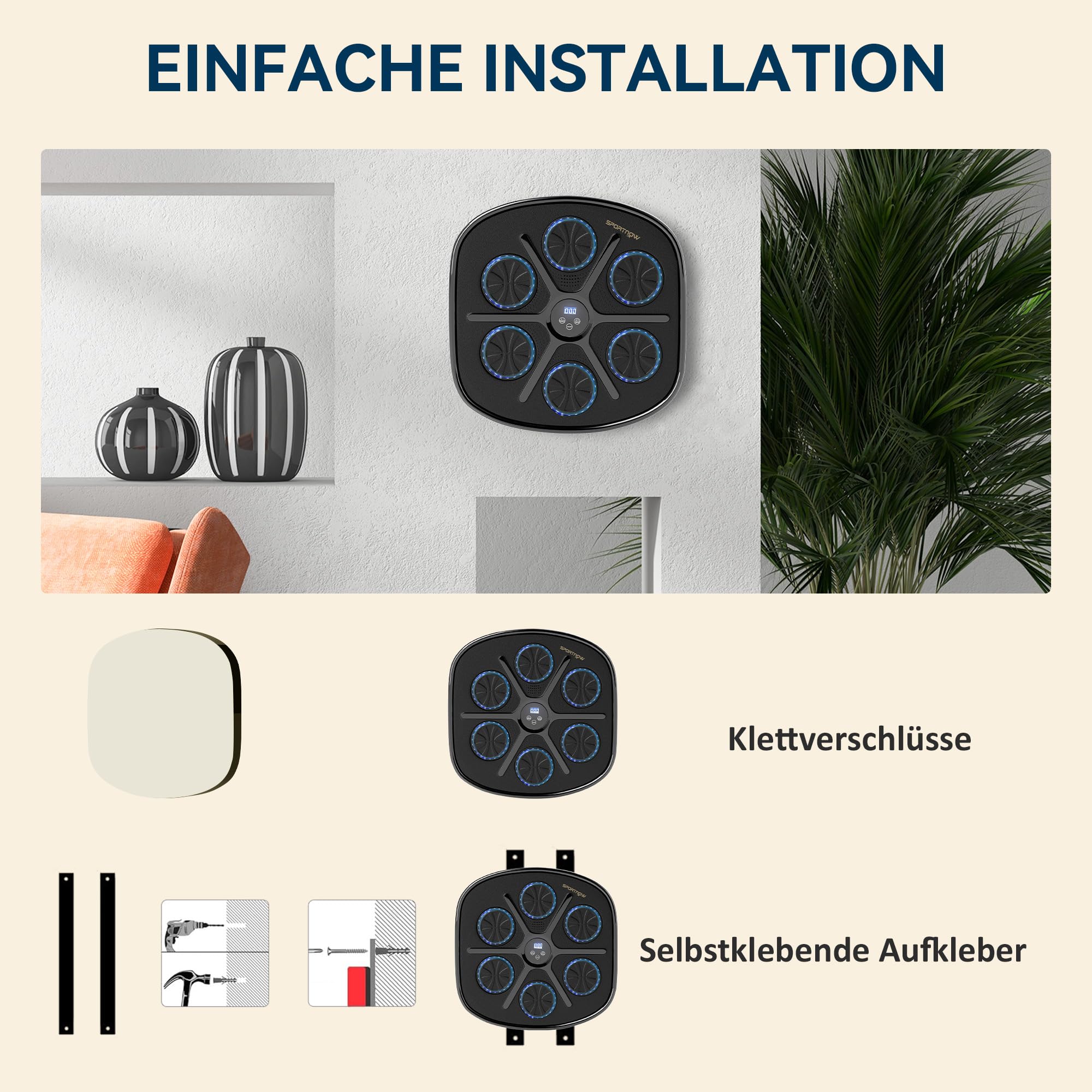Maszyna do boksu z muzyką, Bluetooth, LED, elektroniczna