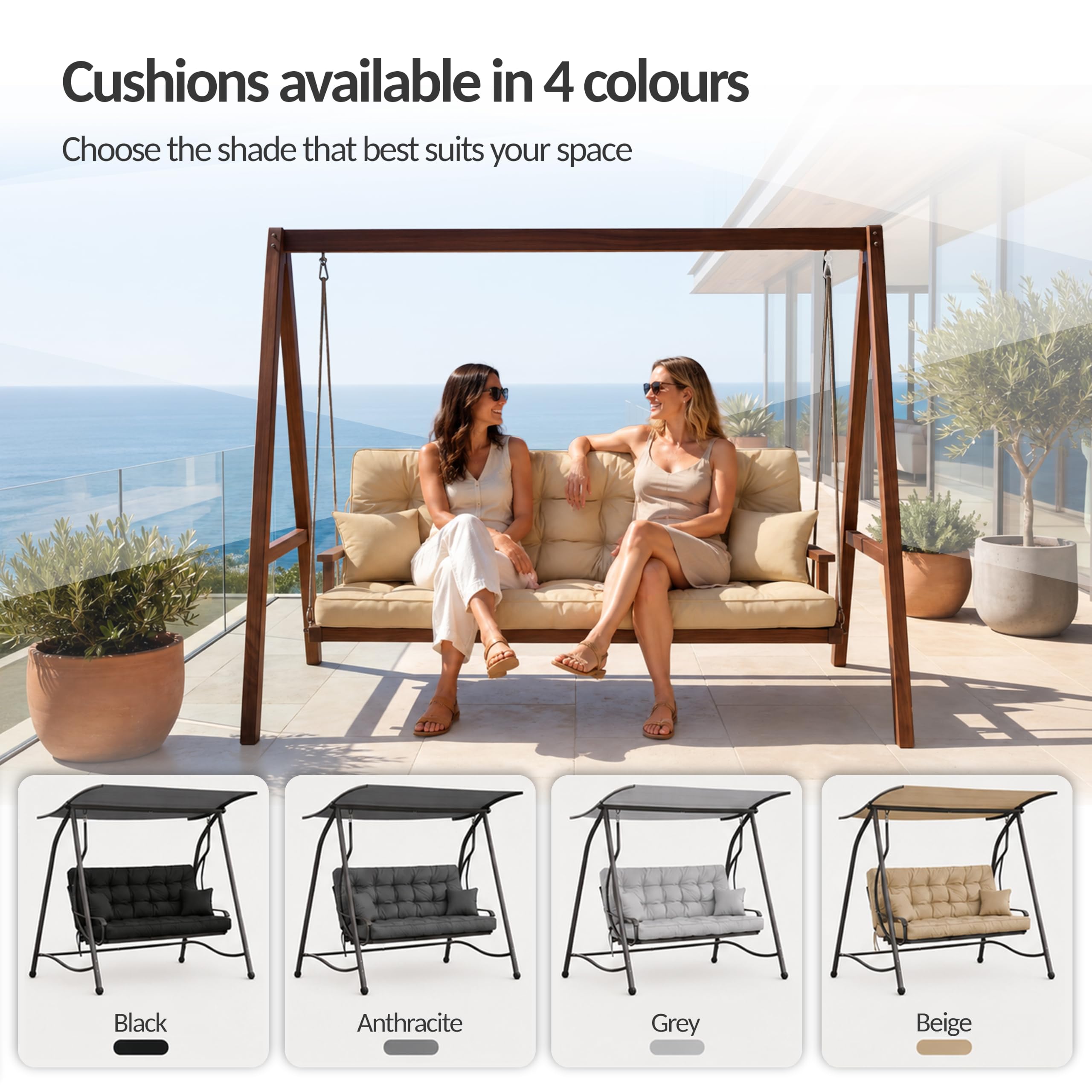 POKAR Coussin Balancelle Extérieur 180 cm | Salon de Jardin | Beige