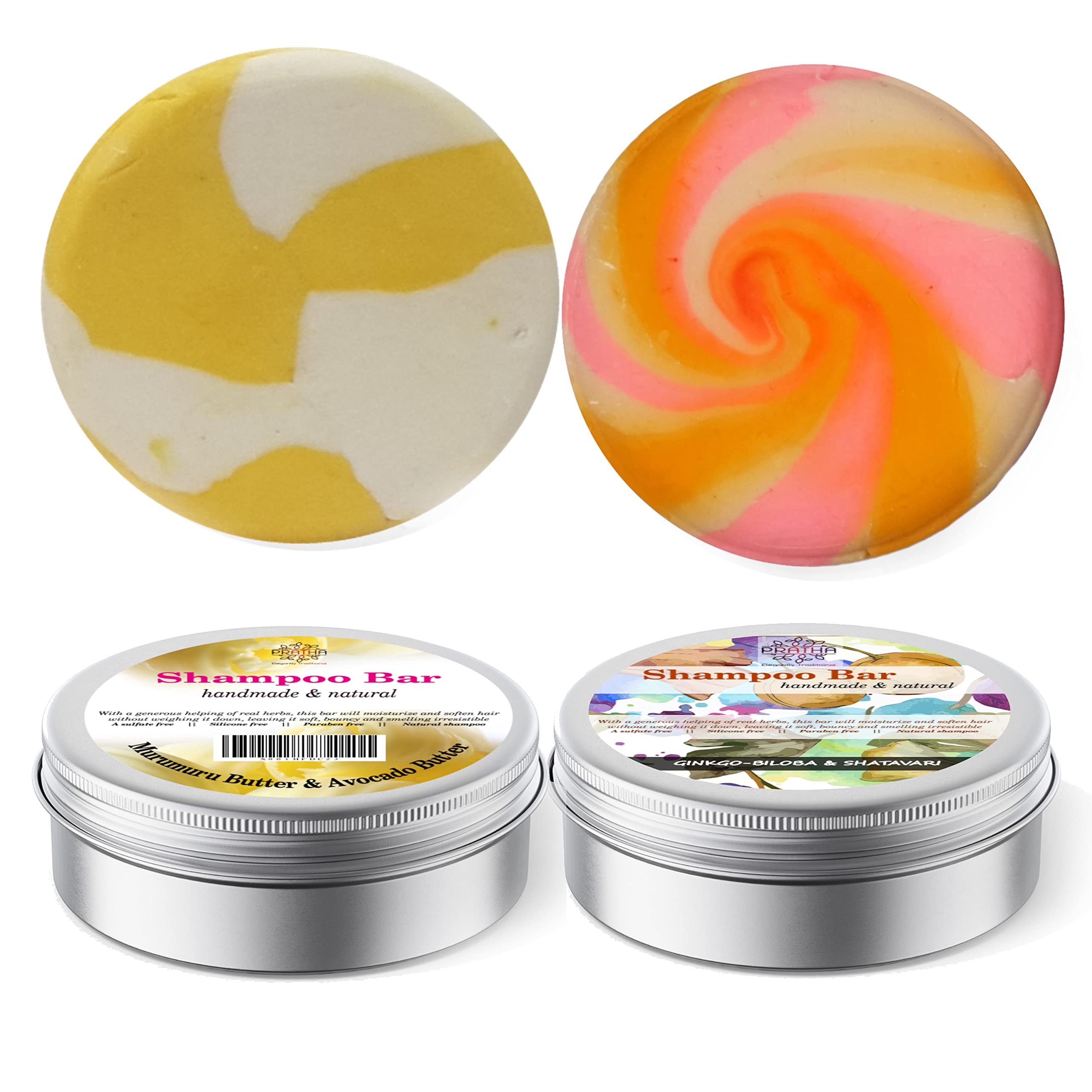 Pratha Natural Shampoo Bar Combo (Pack of 2) with Murumuru Butter (Murumuru + Ginkgo Biloba)