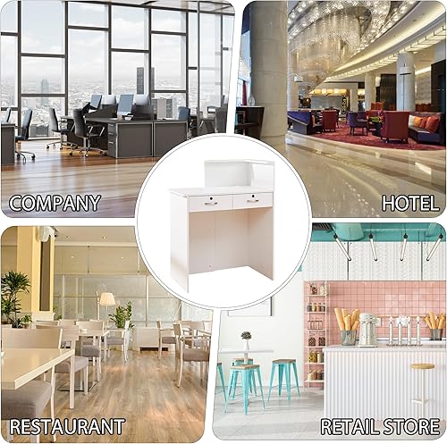 Vista 7 de Escritorio de recepción con dos cajones con cerradura,Mesa de mostrador blanca,Recepción pequeña recepción para salón lobby oficina hogar