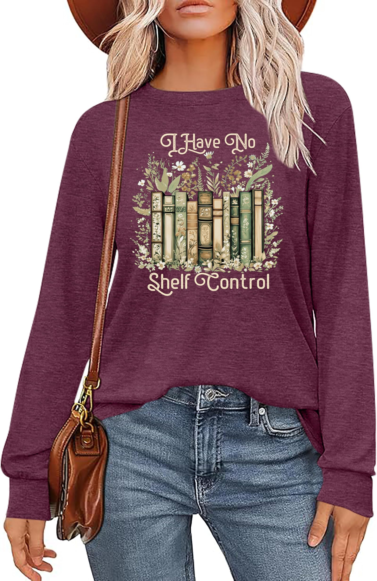 Book Shirts for Women I Have No Shelf Control Graphic Long Sleeve Reading Tshirts Teacher Gifts Tee Tops