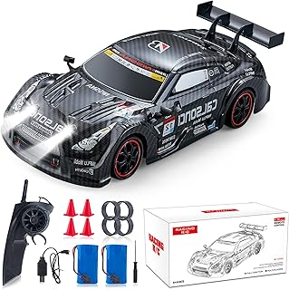 LFOLUSU Remote Control Car RC Drift Car 1:16 Scale 4WD RC Car with LED Lights 2.4GHz 28km/h RTR High Speed Racing Sport Toy Car for Adults Boys Girls Kids Gift 2Pcs Rechargeable Battery
