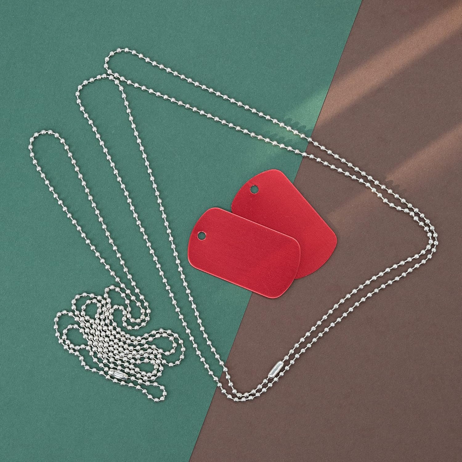 Aluminum Stamping Engraving Blanks Dog Tags with Necklace Chain 25 Set (Red)