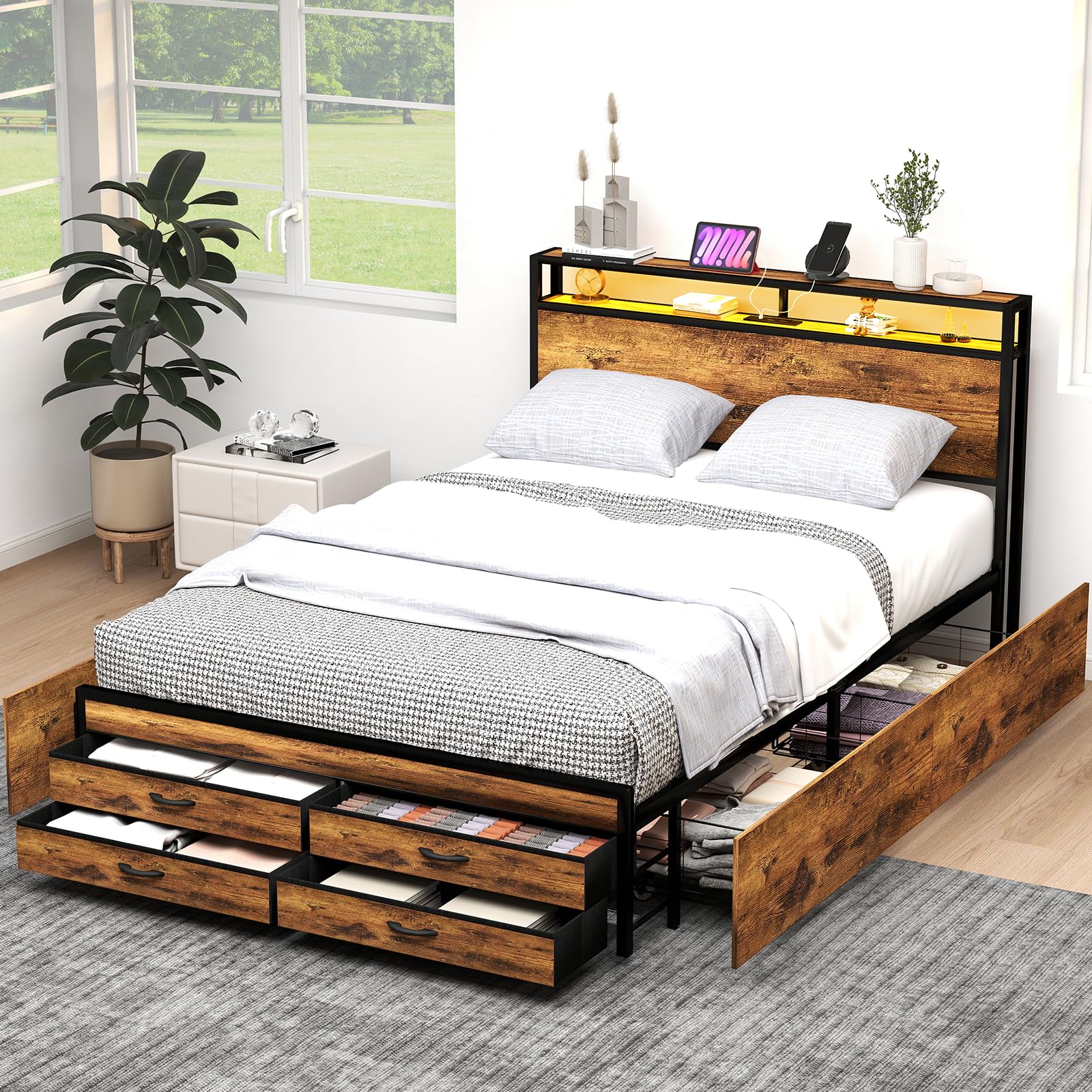 A.ROM★ ペ-ジ Amazon.com: Allewie Queen Bed Frame with 4 Storage Drawers