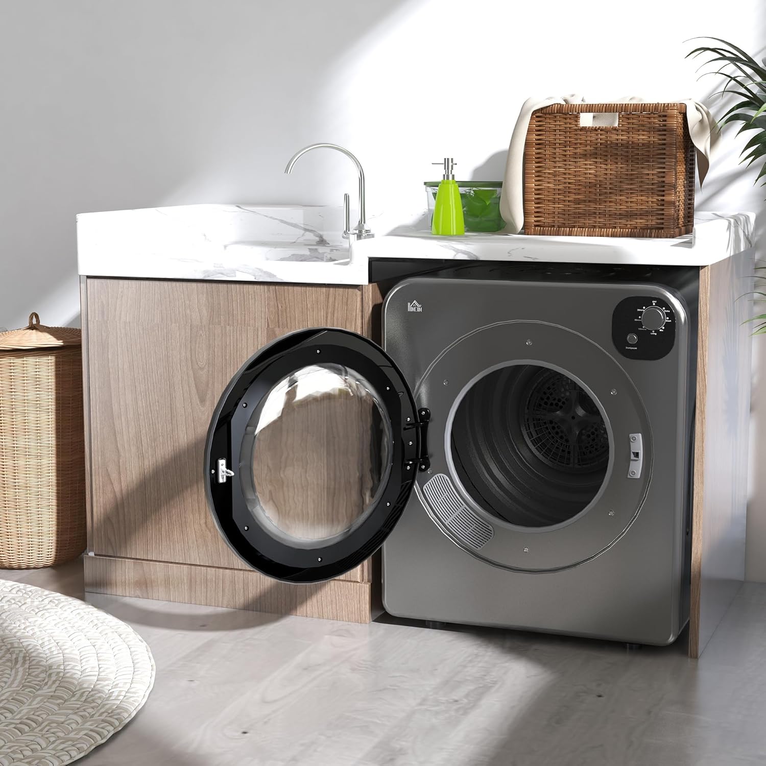 HOMCOM Portable Clothes Dryer, 120V 1300W Compact Laundry Dryer with Intelligent Drying, 3.2 cu.ft Stainless Steel Drum, Front Load Electric Dryer for Apartments, Dorms, RVs, Gray