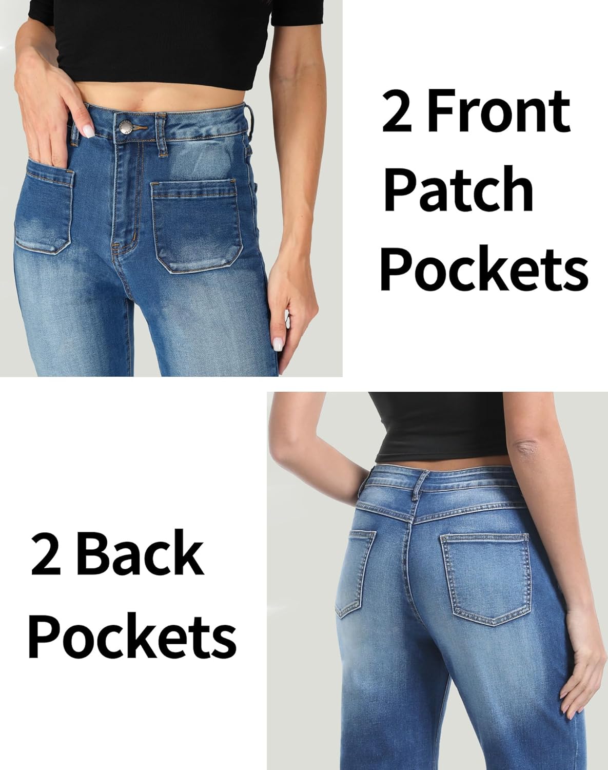 Women’s Wide Leg Petite Jeans High Waisted Stretchy Cropped Flare Jeans with Patch Pockets - Image 4