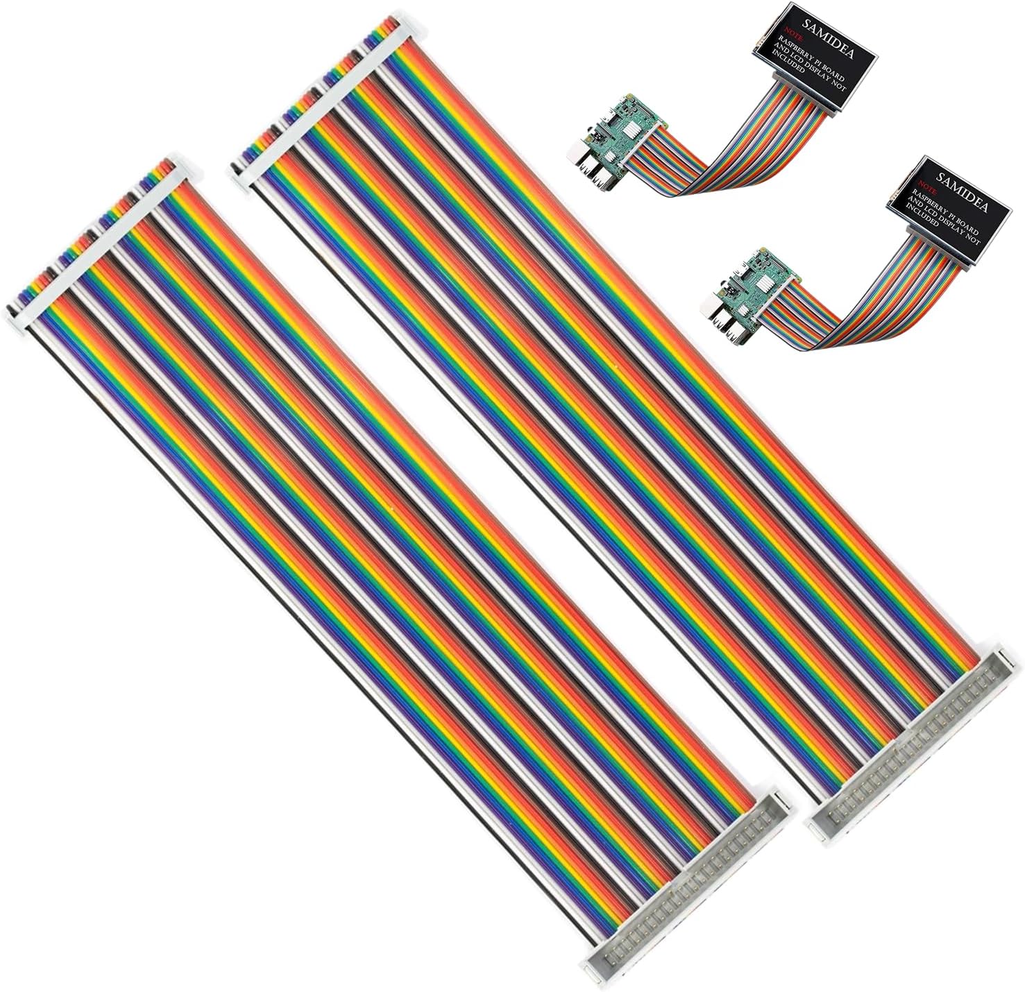 2-Pack 40pin Male to Female IDC GPIO Rainbow Ribbon Cable Breadboard Jumper Wires for TFT Touch Screen LCD Display Raspberry Pi A+/B+/3 B, 20cm/8"