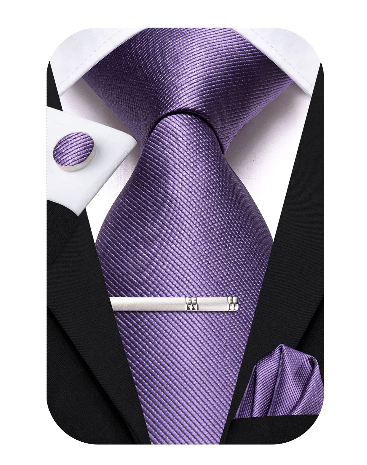 Hi-TieClassic Mens Silk Ties Set 4 PCS Necktie Pocket Square Cufflinks Clip Pin Solid Strip Paisley Tie