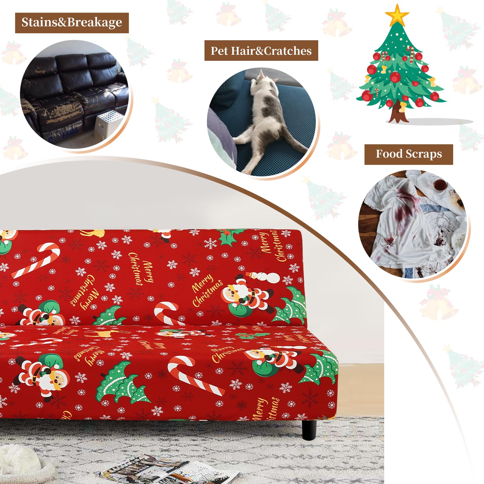 Jaotto, Copridivano senza braccioli a 2/3 posti, in tessuto jacquard, elasticizzato, impermeabile, lavabile, per divano pieghevole clic clac, senza braccioli, colore rosso Santa