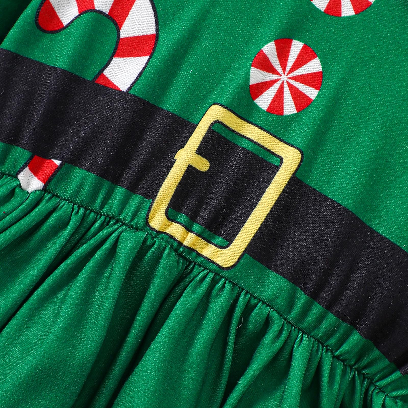 TAGVO Kids Christmas Elf Costume, Girls Christmas Long Sleeve Skirt Dress Party Outfit with Hat - Image 3