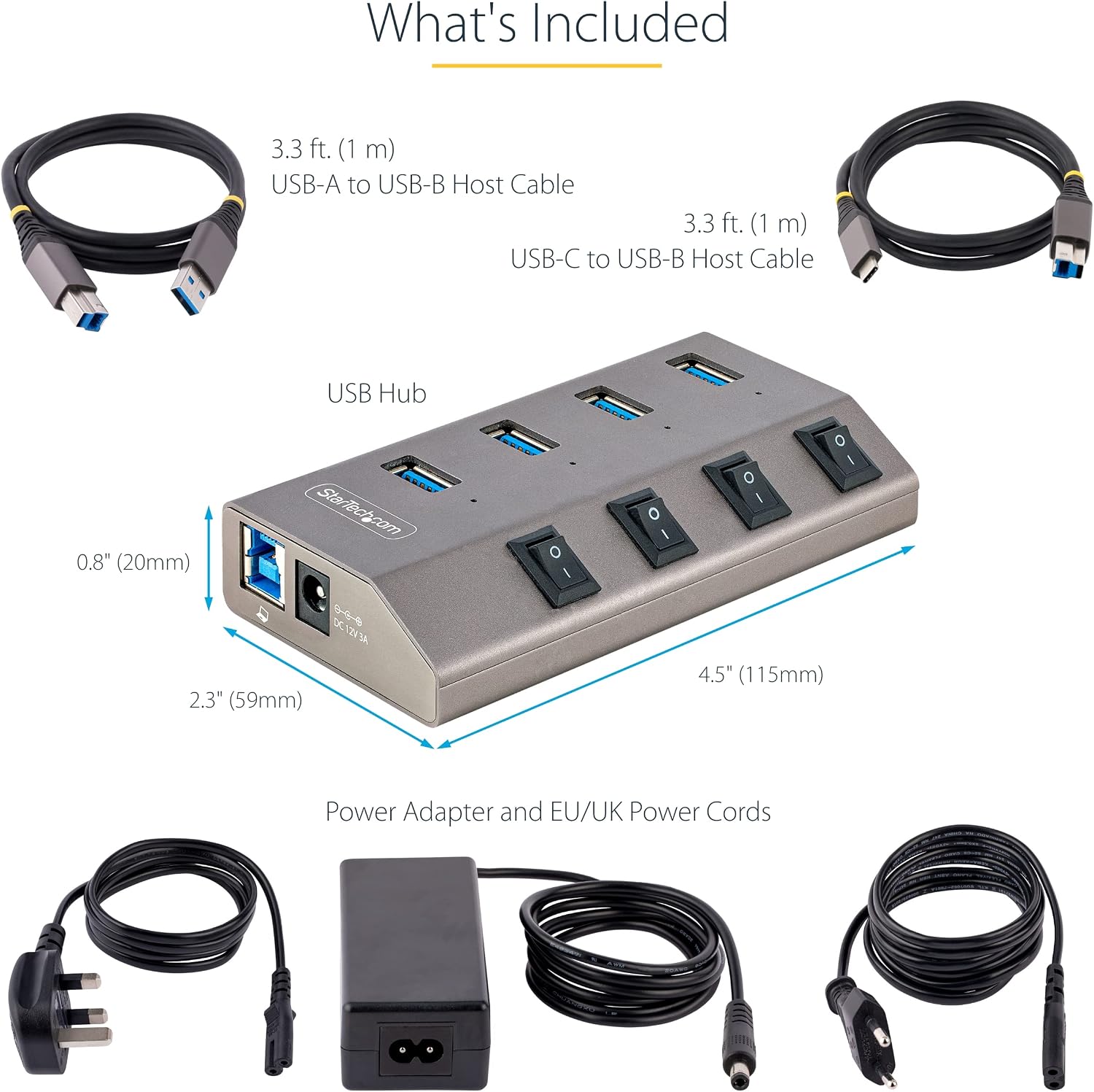 StarTech 4-Port Self-Powered USB-C Hub with Individual On/Off Switches, USB 3.0 5Gbps Expansion Hub w/Power Supply,Desktop/Laptop USB-C-USB-A Hub, USB Type C Hub w/BC 1.2(5G4AIBS-USB-HUB-EU),SpaceGray