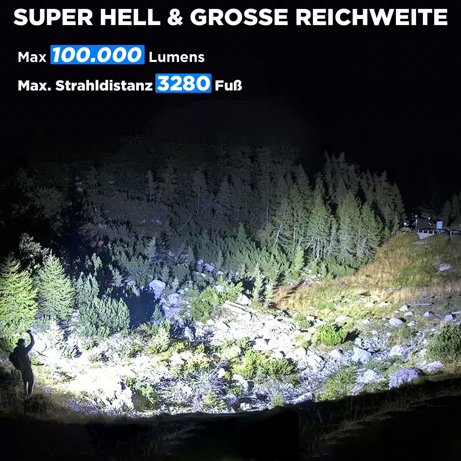 ZEUSFIRE Taschenlampe LED, 2 Stück 100.000 Lumen Extrem Helle Taschenlampe mit 7 Lichtmod & IPX7 Wasserdicht, Taktische Taschenlampen Für Camping, Wandern