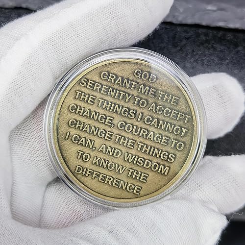 Miniatura 2 de Phoenix Rising Lucky Coin Serenity Prayer Sobriety Coin Regalos sobrios para hombres o mujeres, Medallón AA de recuperación de adicciones (paquete