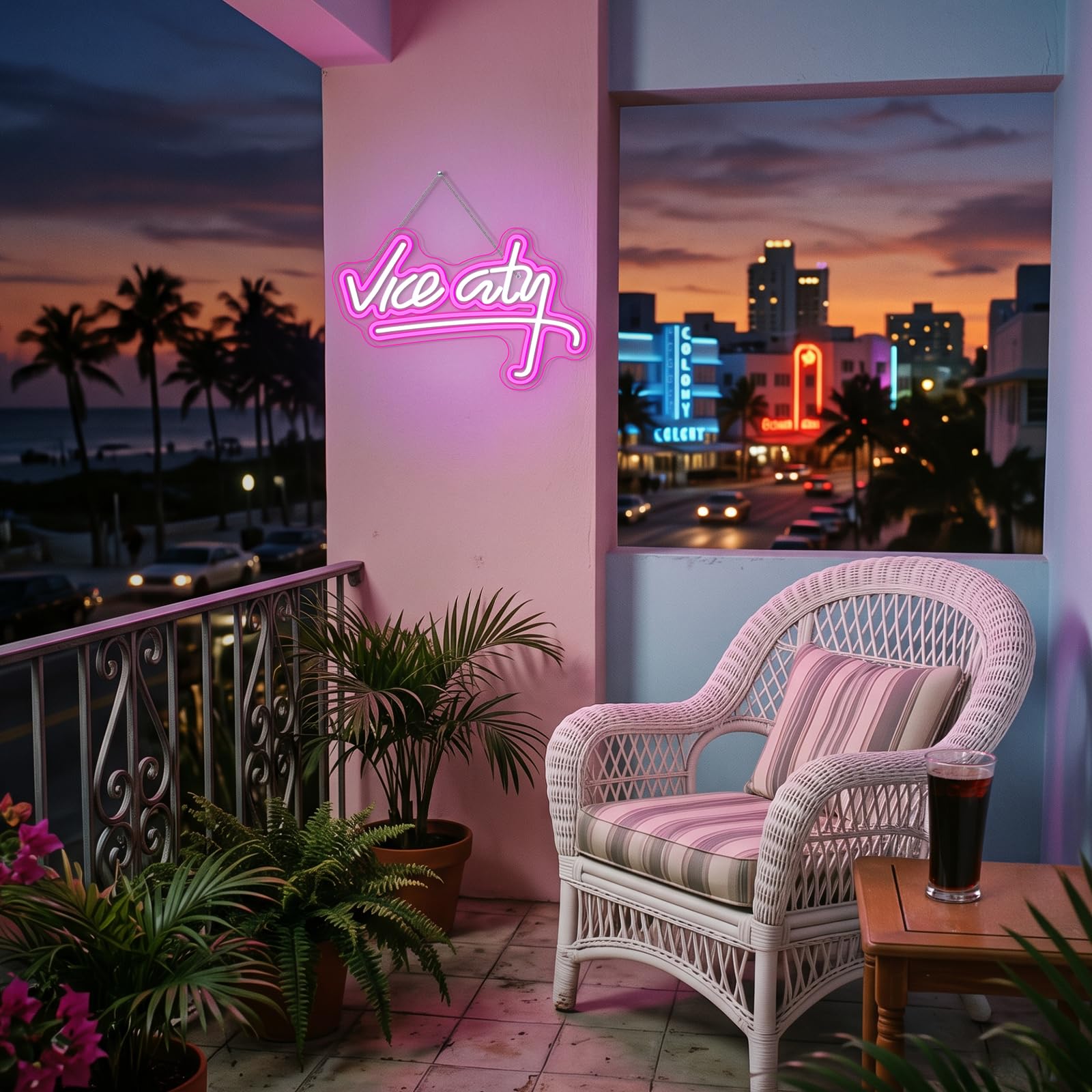 Amazon.co.jp: NXYX Vice City ネオンサイン ピンク LED サイン 寝室用