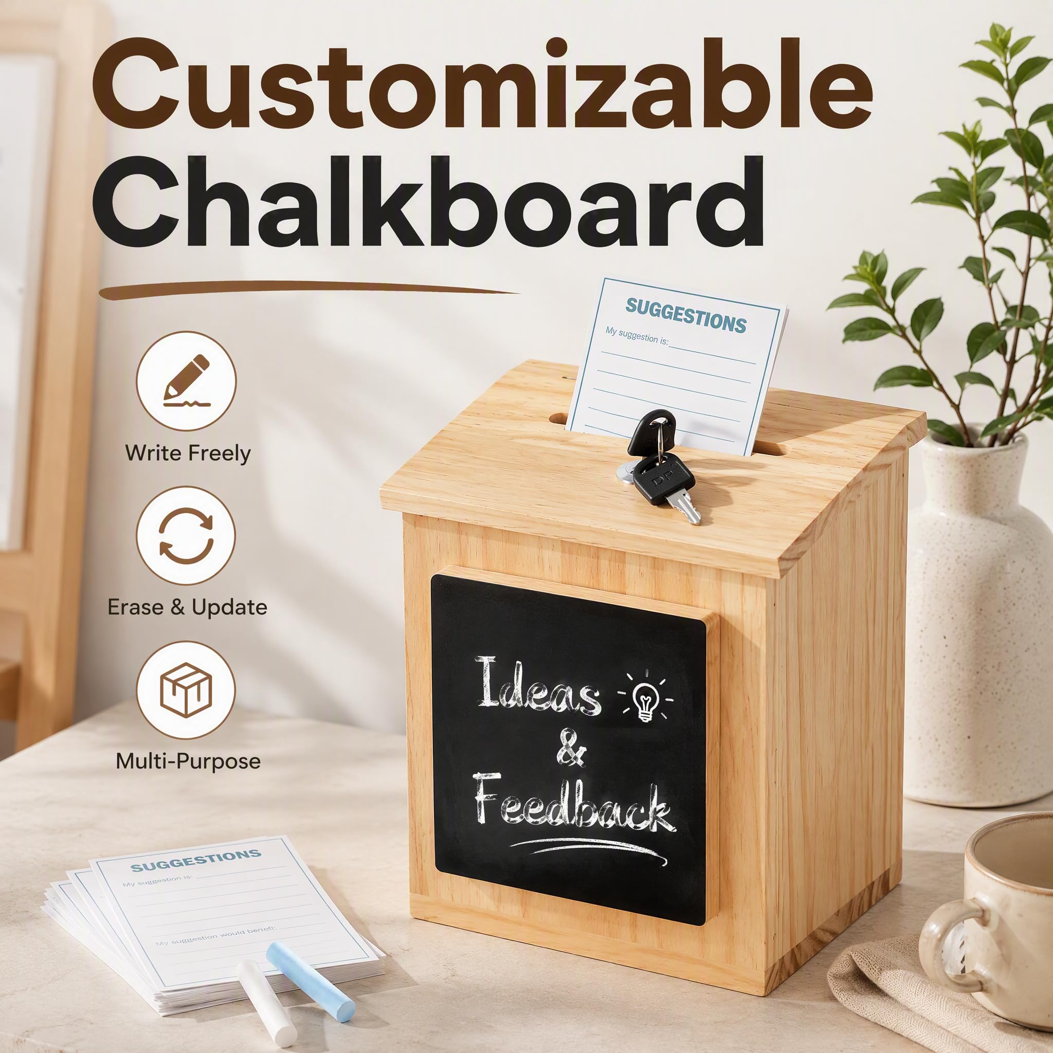 Wooden Suggestion Box with Lock - ZENFUN -5