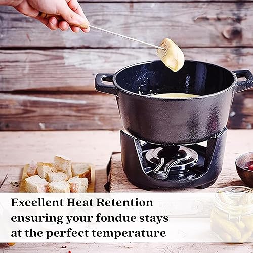Miniatura 6 de Alva Nori - Juego de fondue de hierro fundido esmaltado de 2 cuartos de galón, olla no tóxica de alta calidad con quemador ajustable y 8 tenedores,