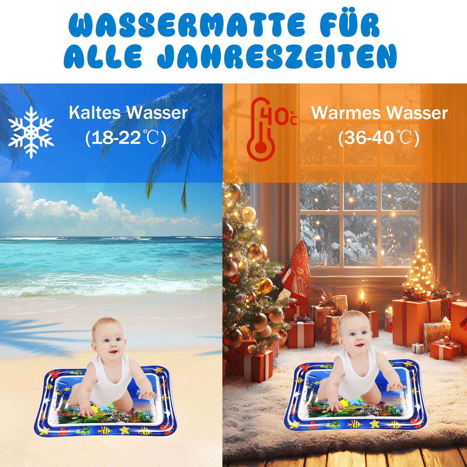 XVZ Tappetino Acqua Neonato - Tappeto Gioco Neonato senza BPA - Ideale Giochi Tummy Time Neonato per Neonati oltre 3 6 9 Mesi - Delfini (66cm x 50cm)