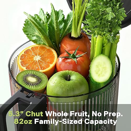 Miniatura 2 de Exprimidor de prensa en frío, máquinas exprimidoras con canal de alimentación grande de 5.3 pulgadas para la mayoría de frutas y verduras portátil AM