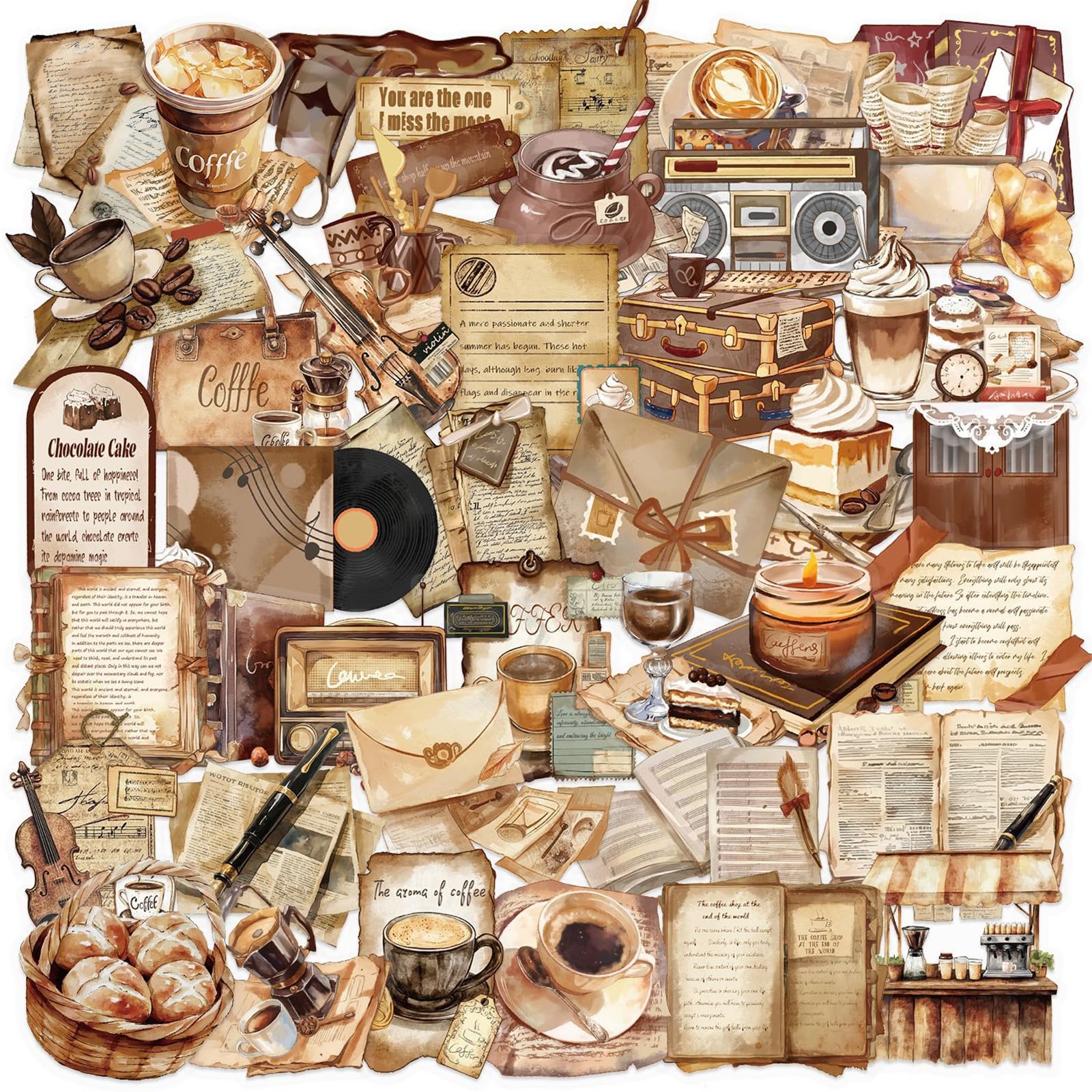 Zestaw naklejek w stylu vintage, graffiti, retro, kawiarnia, kalkomanie do dziennika, scrapbookingu, Kindle, laptopa, albumu, DIY, rękodzieła, planer dzienny, wodoodporne, PET, przezroczysta naklejka
