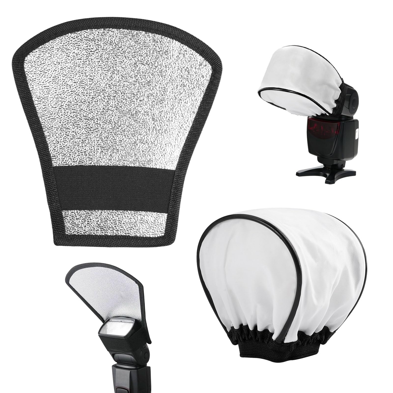 Uniwersalny dyfuzor błyskowy, 2 sztuki w 1, lampa błyskowa, 2 w 1, lampa błyskowa, softbox do lampy błyskowej, srebrny/biały reflektor z gumową taśmą, uniwersalne, do aparatu, studia
