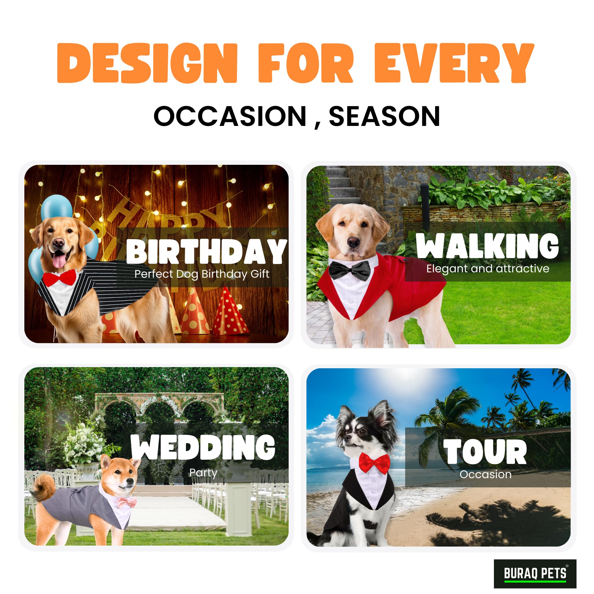 Buraq Premium Dog Wedding Suit, Elegant Tuxedo with Bow Tie & Bandana, Comfortable, Washable Outfit for Dogs (S - Black) 4