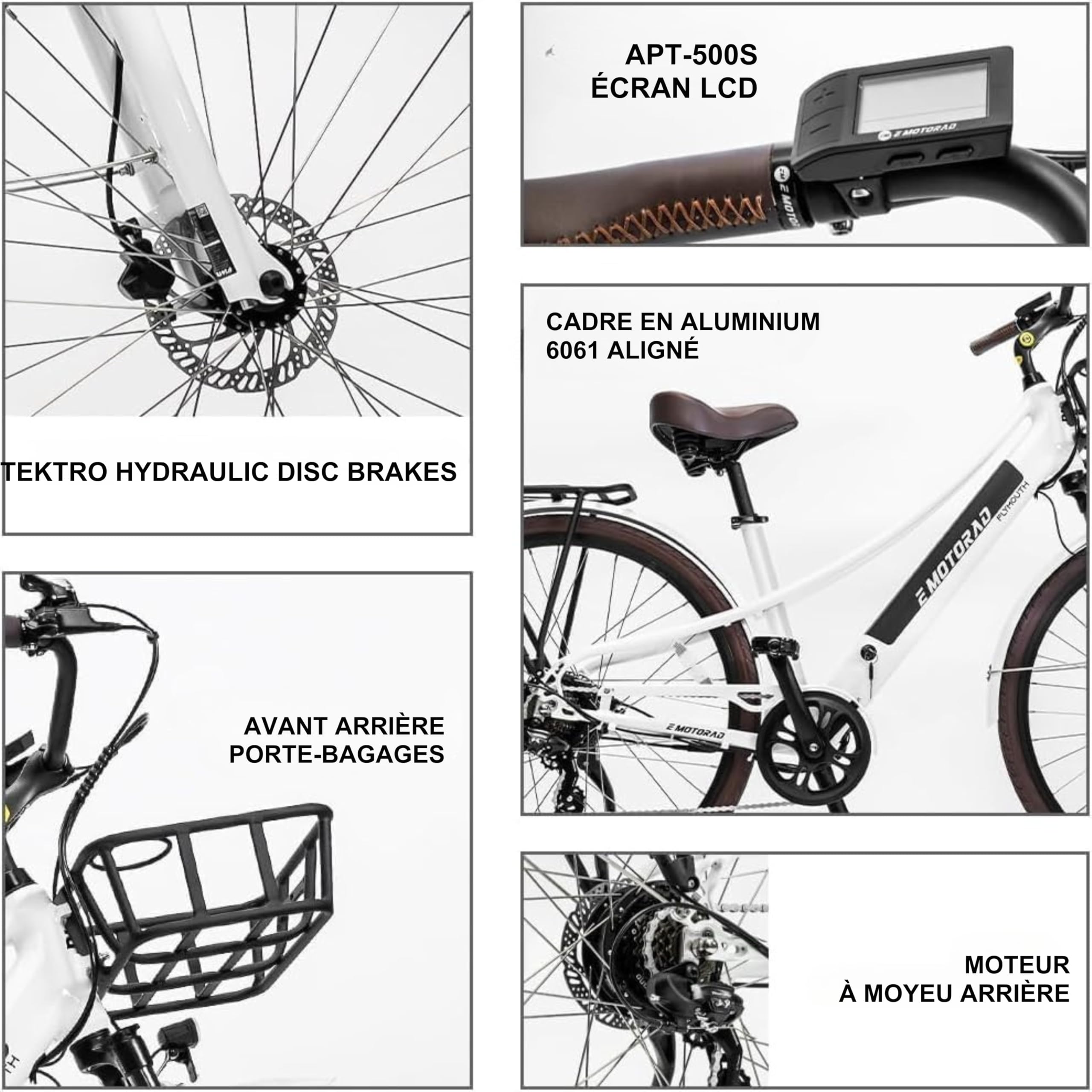 EMotorad Plymouth - Vélo Électrique Urbain pour Adultes - Pneus CST 700x40C - Moteur 36V 250W - Batterie Amovible 420 Wh - Cadre Bas en Aluminium - 5 Niveaux d’Assistance