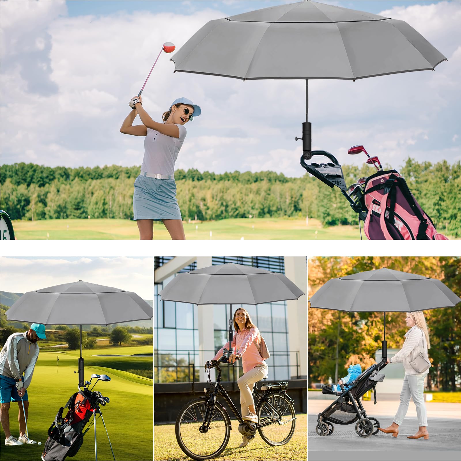 Satol Extra Large Golf Umbrella, 46/54/62 Inch Windproof 10 Ribs Vented Double Canopy Reflective Strips Automatic Open/Close Waterproof UV Protection Portable Compact Umbrella for Outdoor & Travel