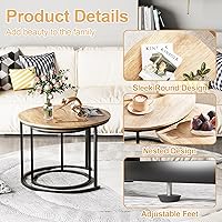 Vista 4 de Garden 4 you Mesa de Centro Anidable, Juego de Mesa de Centro Redonda de 23.6", Juego de 2 Mesas Anidables de Madera con Marco de Metal, Mesas Marrón