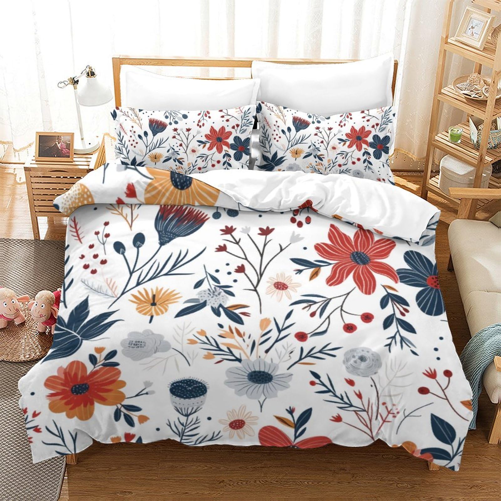 Housse de couette fleurs pour chambre adultes et ados parure de lit cosy