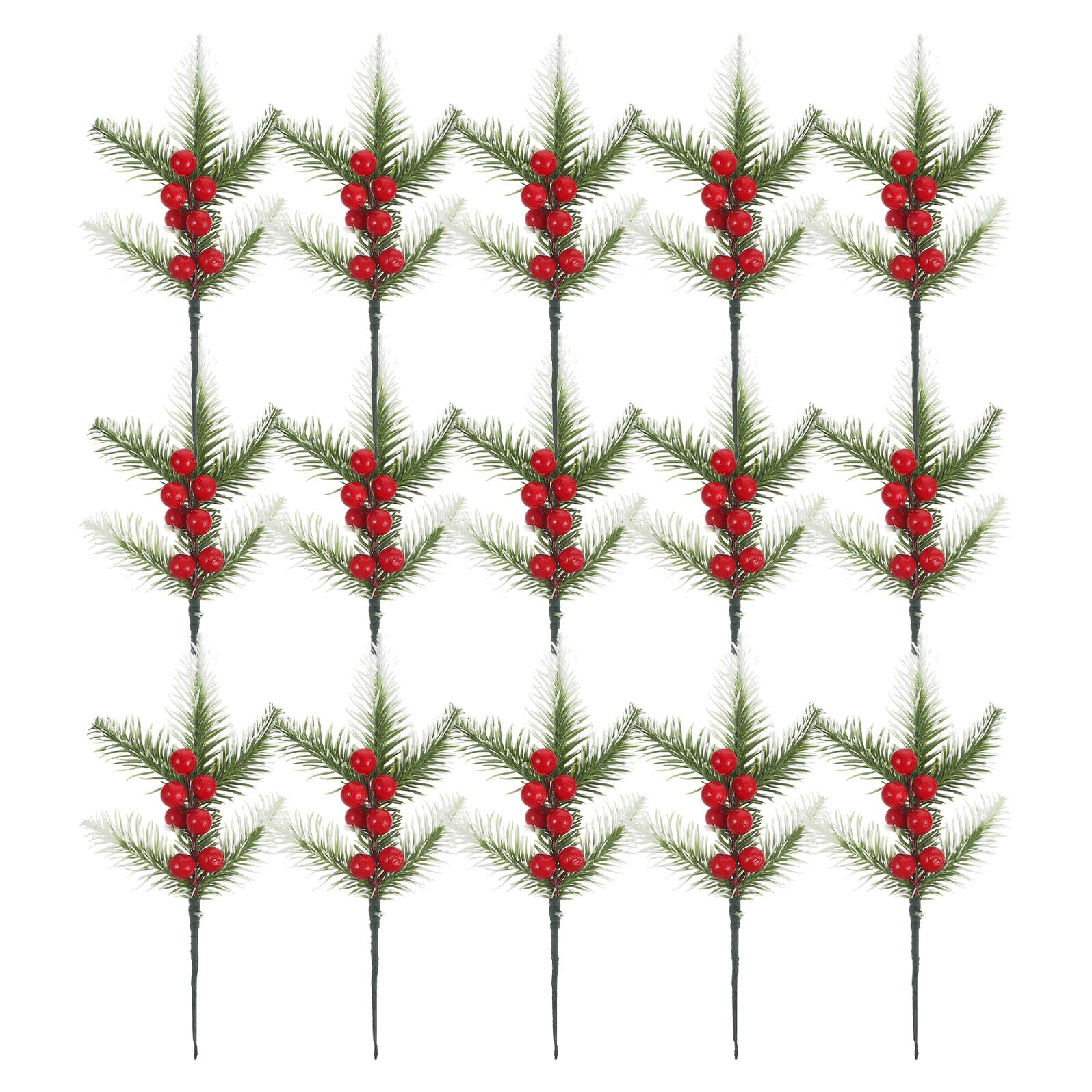 Toyvian 20piezas Ramas De Pino Navideñas Artificiales Bayas Falsas Decoración De Navideña para Arreglos y Centros De Mesa De Invierno